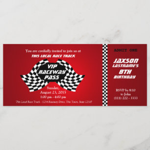 Race Track Pass Birthday Ticket Invitation