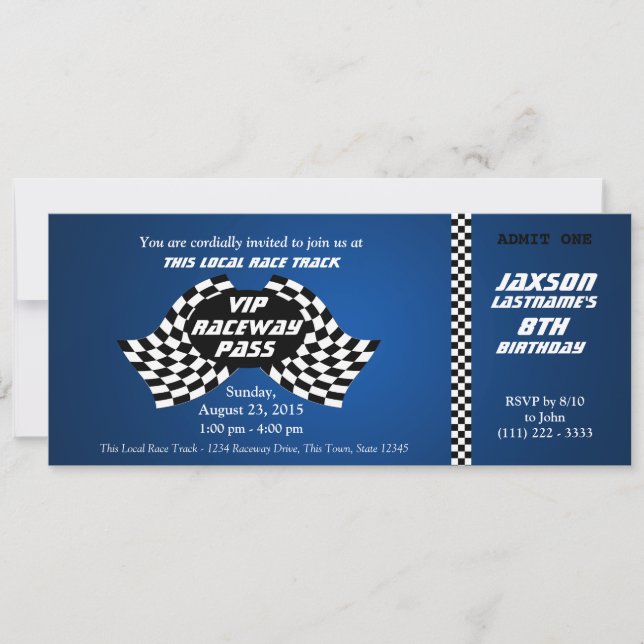 Race Track Pass Birthday Ticket Invitation (Front)