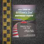 Race Track Race Car Kids Birthday Party Invitation<br><div class="desc">A curving racetrack with red car up ahead and simple text with a fast flare. More car colours available in my store. For the backer colour: Click "Customise It" and use the swatches on the right to change the background colour. The eyedropper tool gives you even more swatches, and "advanced"...</div>