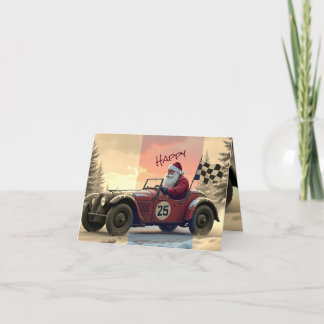 Racecar With Santa Holiday Card