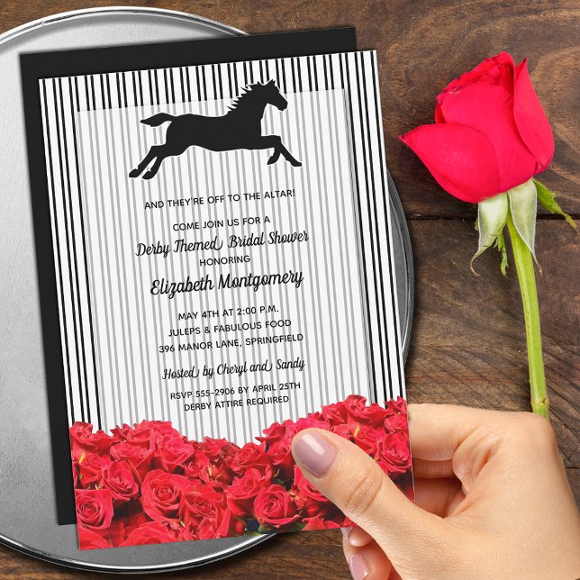 Racehorse and Roses Derby Bridal Invitation (Order INSTANT DOWNLOAD to send digitally or PRINTED invitations to mail or both!)