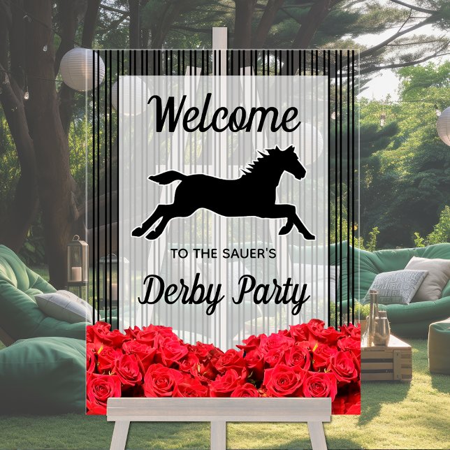 Racehorse and Roses Derby Party Welcome Acrylic Sign (Racehorse and Roses Derby Party Acrylic Welcome Sign)