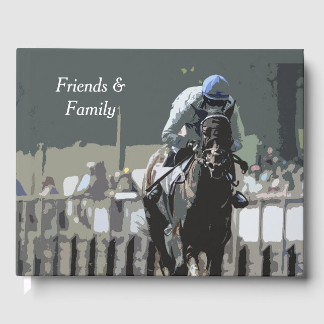 Racehorse With Jockey In Blue Guest Book (Front)