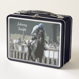Racehorse With Jockey In Blue Metal Lunchbox