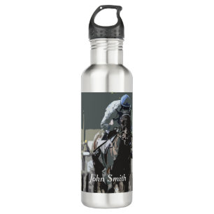 Racehorse With Jockey In Blue Water Bottle