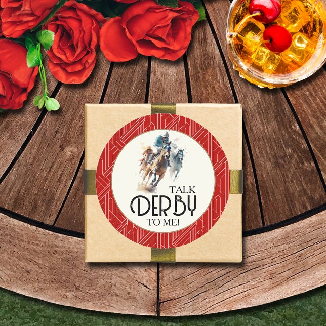 Racehorses and Jockeys Derby Red Classic Round Sticker (Talk Derby to Me racehorses and jockeys red round 3" stickers (1-1/2" available))