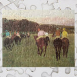 Racehorses at Longchamp by Edgar Degas Jigsaw Puzzle<br><div class="desc">Racehorses at Longchamp (1873-5) by Edgar Degas is a vintage impressionist fine art painting featuring jockeys on race horses. The men are making their way to the starting line. About the artist: Edgar Degas (1834-1917) is regarded as one of the founders of Impressionism although he preferred realism and to be...</div>