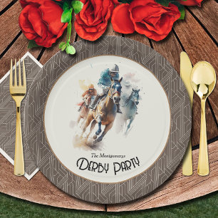 Racehorses Derby Party Brown Paper Plate