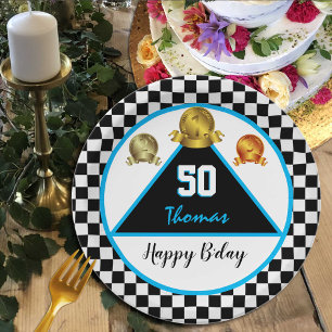 Racer Birthday Plates, Driver, Car, Medals Paper Plate