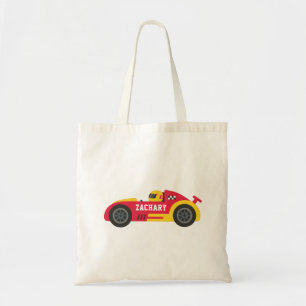 Racer in Yellow and Red Race Car Kids Personalised Tote Bag