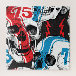 Racer Skull: Vintage Seamless Rebellion. Jigsaw Puzzle