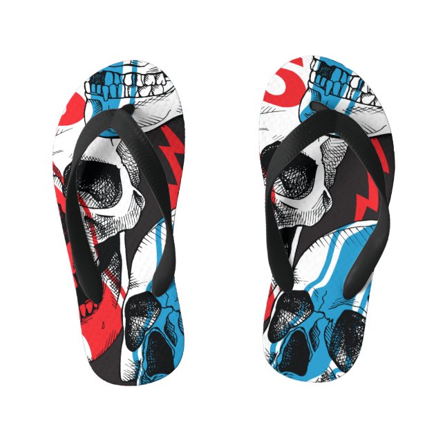 Racer Skull: Vintage Seamless Rebellion. Kid's Jandals (Footbed)
