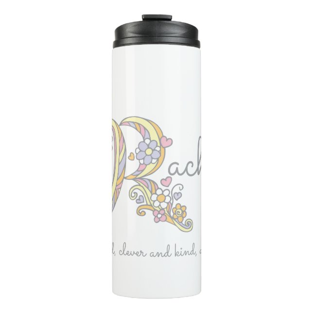 Rachael name meaning decorative letter R Thermal Tumbler (Front)