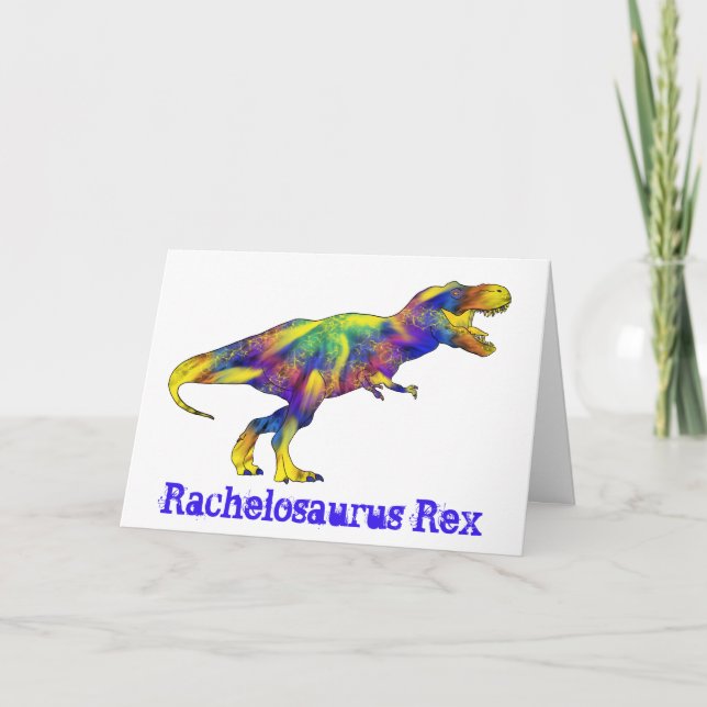 Rachel osaurus Funny Running T Rex Dinosaur Art Holiday Card (Front)