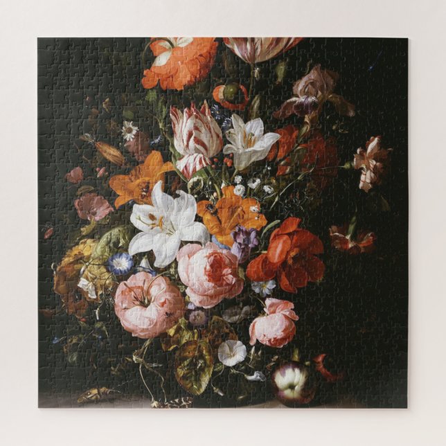 Rachel Ruysch - Flowers In A Glass Vase Jigsaw Puzzle (Vertical)