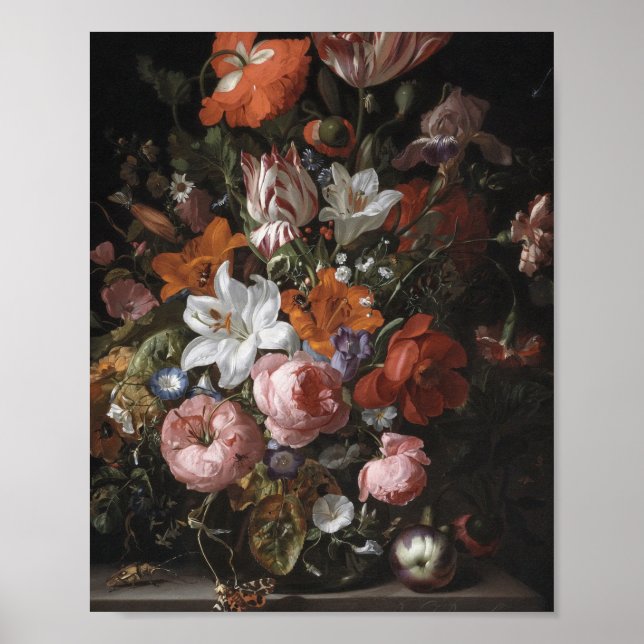 Rachel Ruysch - Flowers In A Glass Vase Poster (Front)