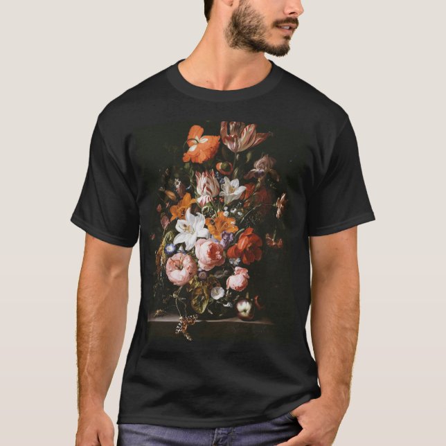 Rachel Ruysch - Flowers In A Glass Vase T-Shirt (Front)