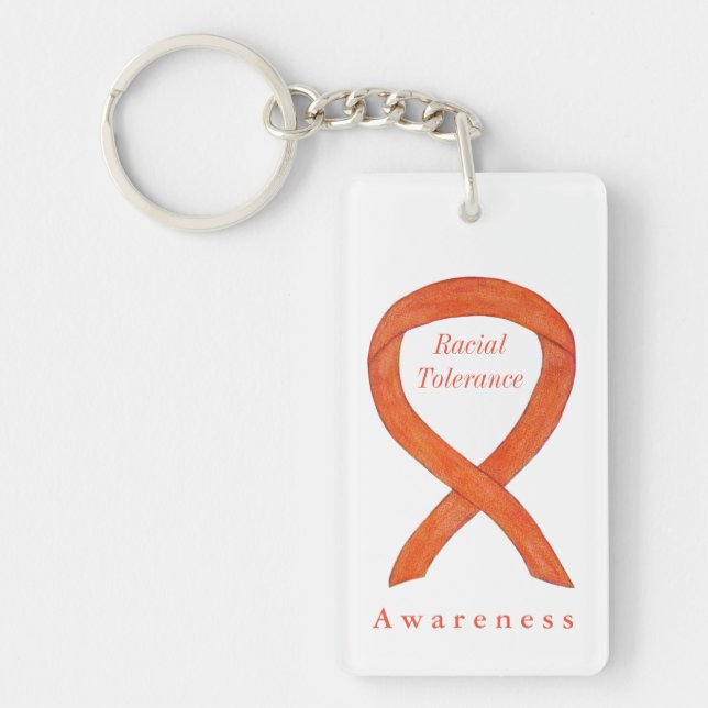 Racial Tolerance Orange Awareness Ribbon Keychain (Front)