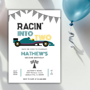 Racin Into Two Race Car 2nd Birthday Party  Invitation