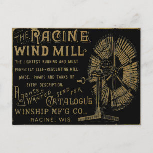 Racine Wind Mill Racine Wisconsin 1889 Postcard