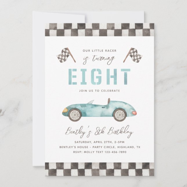 Racing 8th Birthday Invitation | Racing Invitation (Front)