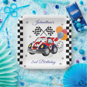 Racing Birthday Party Race Car & Checkered Flag Paper Plate