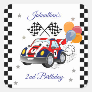 Racing Birthday Party   Race Car & Chequered Flag Square Sticker