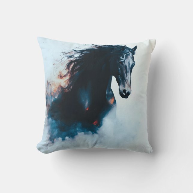  Racing Black Horse Portrait Minimalist Cushion (Front)
