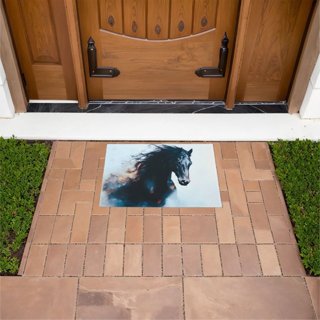  Racing Black Horse Portrait Minimalist Doormat (Outdoor)
