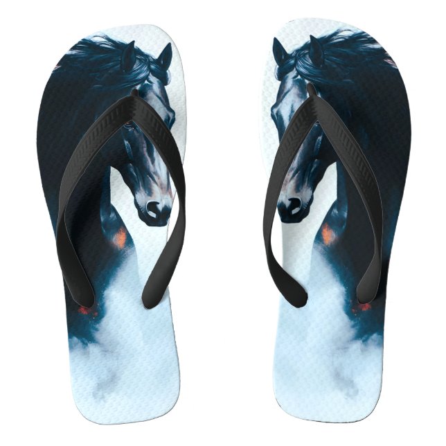  Racing Black Horse Portrait Minimalist Jandals (Footbed)