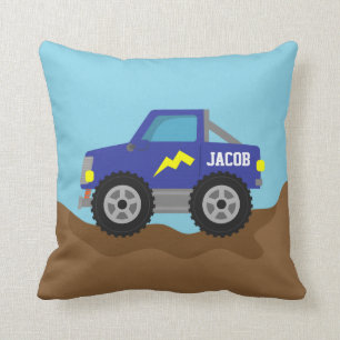 Racing Blue Monster Truck, for Boys Room Cushion