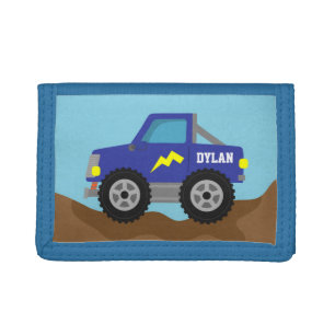Racing Blue Monster Truck, for Boys Trifold Wallet