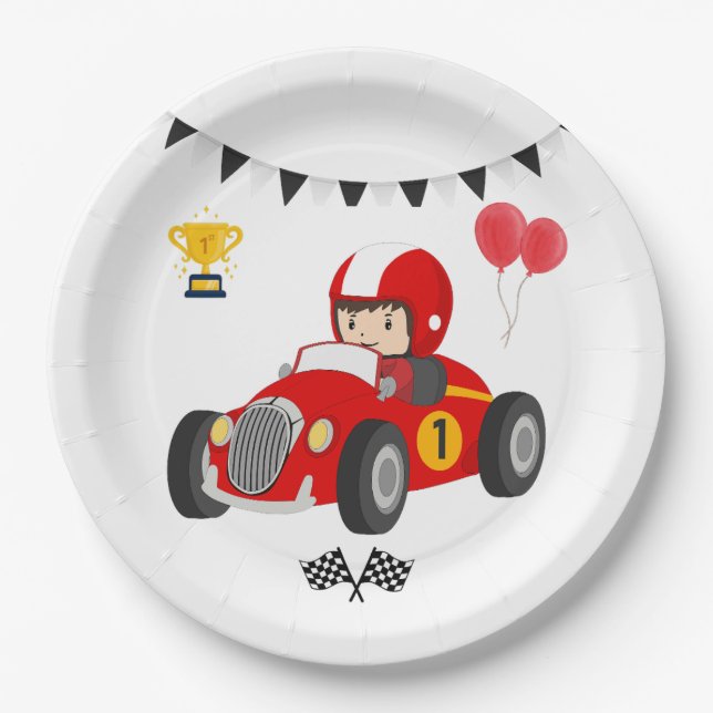 Racing Car 1st Birthday Paper Plates (Front)