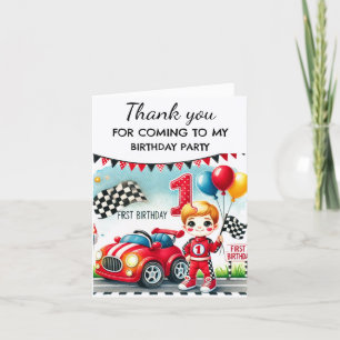 Racing Car 1st Birthday Party Boy Cute Thank You Card