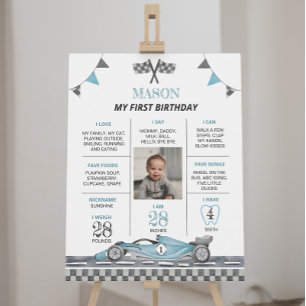 Racing Car 1st Birthday Photo Milestone Poster