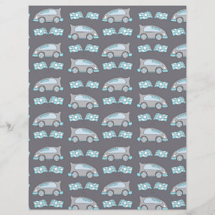 Racing Car and Flag Blue Grey Scrapbook Paper