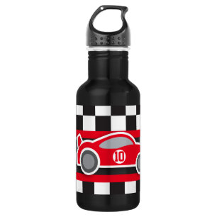 Racing car and flag kids named small drinks bottle