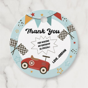 Racing Car Birthday Circle Thank You Tag