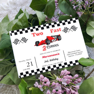 Racing car bithday boy growing up two fast invitation
