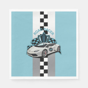 Racing car, black & white chequered blue napkin