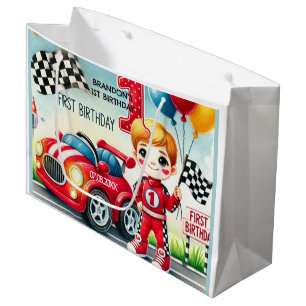 Racing Car Boy 1st Birthday Party Large Gift Bag