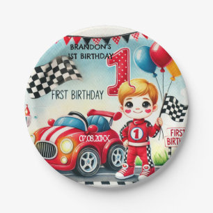 Racing Car Boy 1st Birthday Party  Paper Plate
