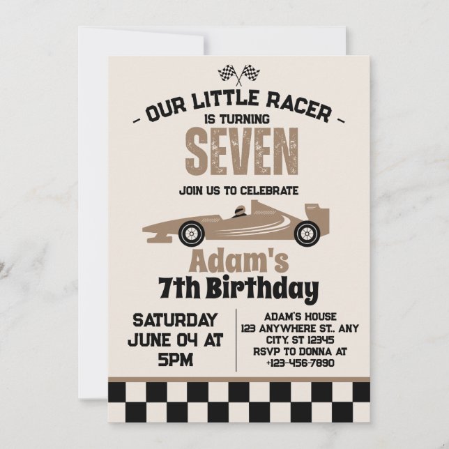 Racing Car Boy 7th Birthday Party Invitation (Front)
