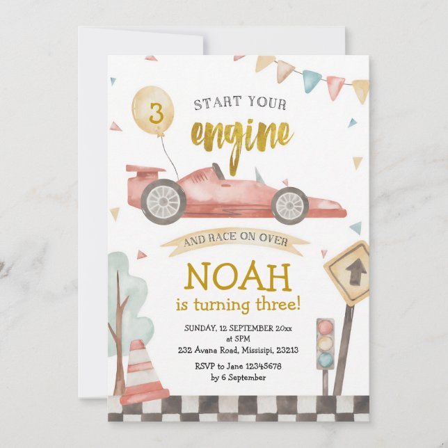 Racing Car Boy Birthday Invitation (Front)