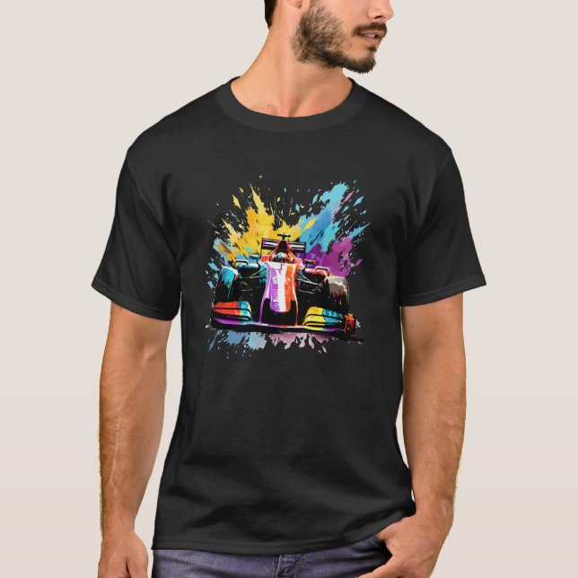 Racing Car Driver Splash Art Formula One F1 Car Co T-Shirt (Front)