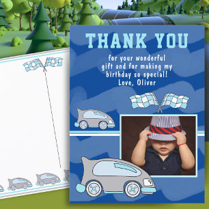 Racing Car Flag Photo Birthday Thank you   Postcard