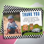 Racing Car on Road Boy Photo Birthday  Thank You Card<br><div class="desc">Racing Car on a Road Boy Photo Birthday Thank You Card. This thank you card is perfect for a little boy who loves racing cars! The drawing of the car on the road in nature. Remind your loved one of the fun they had on their special day. Personalise the card...</div>