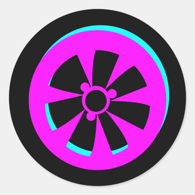 Racing Car Rim Neon Pink Black Car Classic Round Sticker (Front)