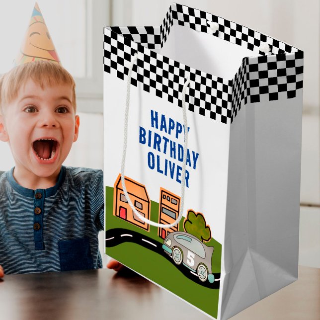 Racing Car Road House Name Happy Birthday  Medium Gift Bag (Creator Uploaded)