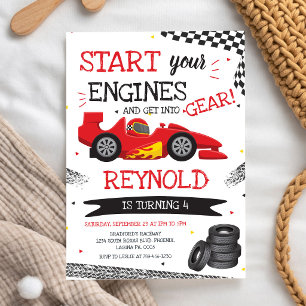 Racing Car Start Your Engines Race Car Birthday Invitation